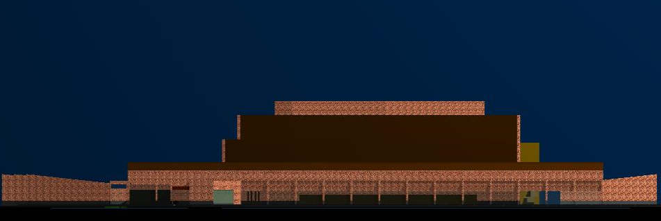 Front elevation view of congress center office building dwg file