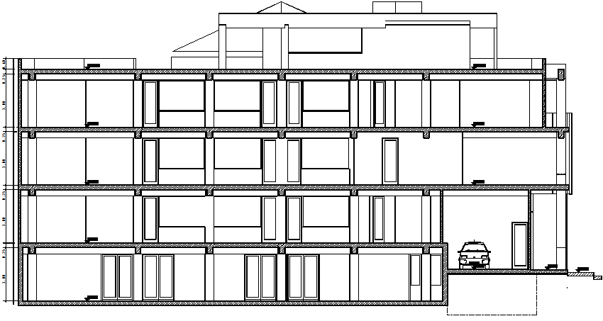 Front elevation view of municipal office building dwg file