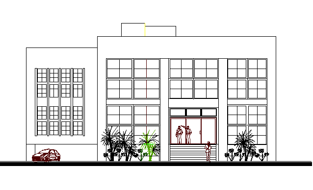 Front elevation view of office building dwg file