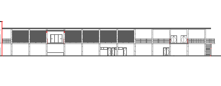 Front elevation view of single flooring corporate office dwg file