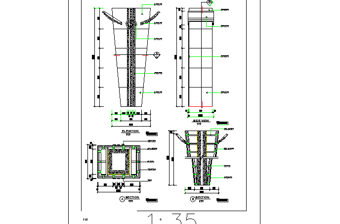 Front sectional details of building