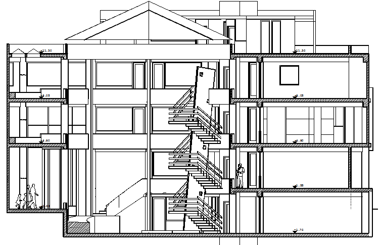 Front sectional view details of office building dwg file