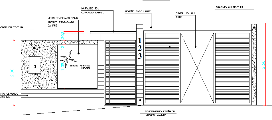 Front view of residential house details dwg file