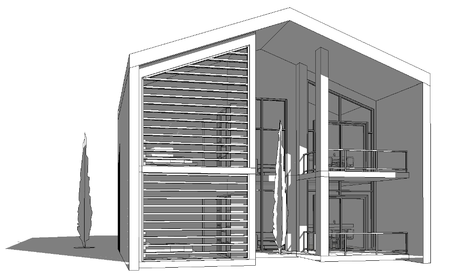 Front view of villa architecture project dwg file