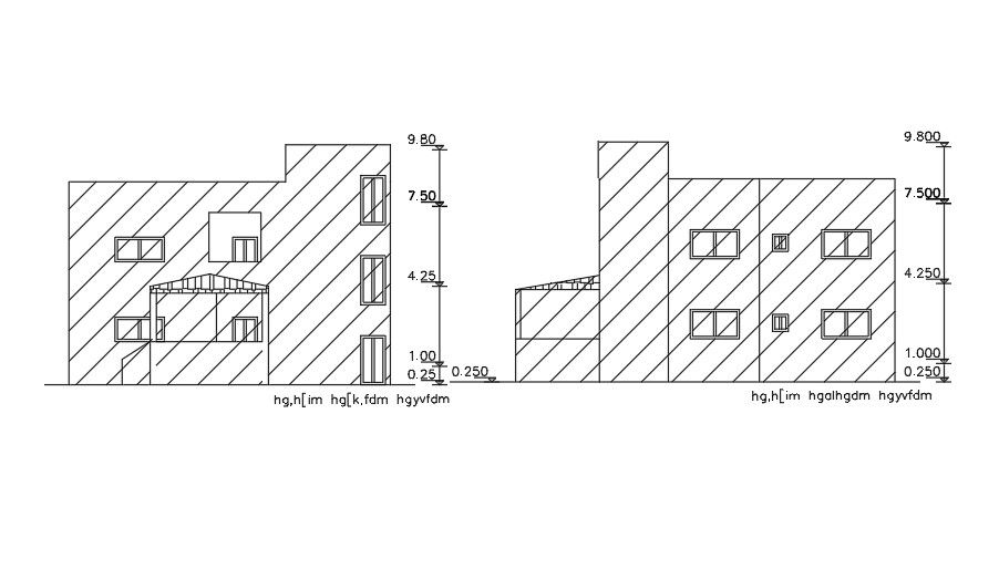 Front And Back Elevation Of 12x16 Meter House Building DWG File