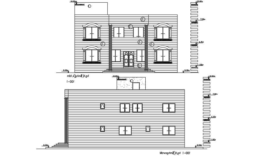 Front And Back Elevation Of 15x18 Meter Apartment Building DWG File