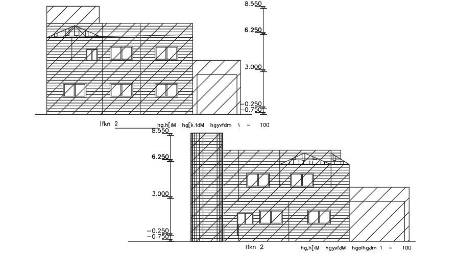 Front And Back Elevation Of 15x19 Meter House Building DWG File
