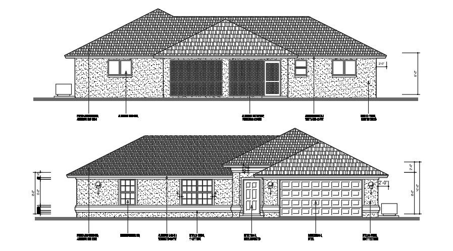Front And Back Elevation Of 20x10 Meter Apartment Building DWG File