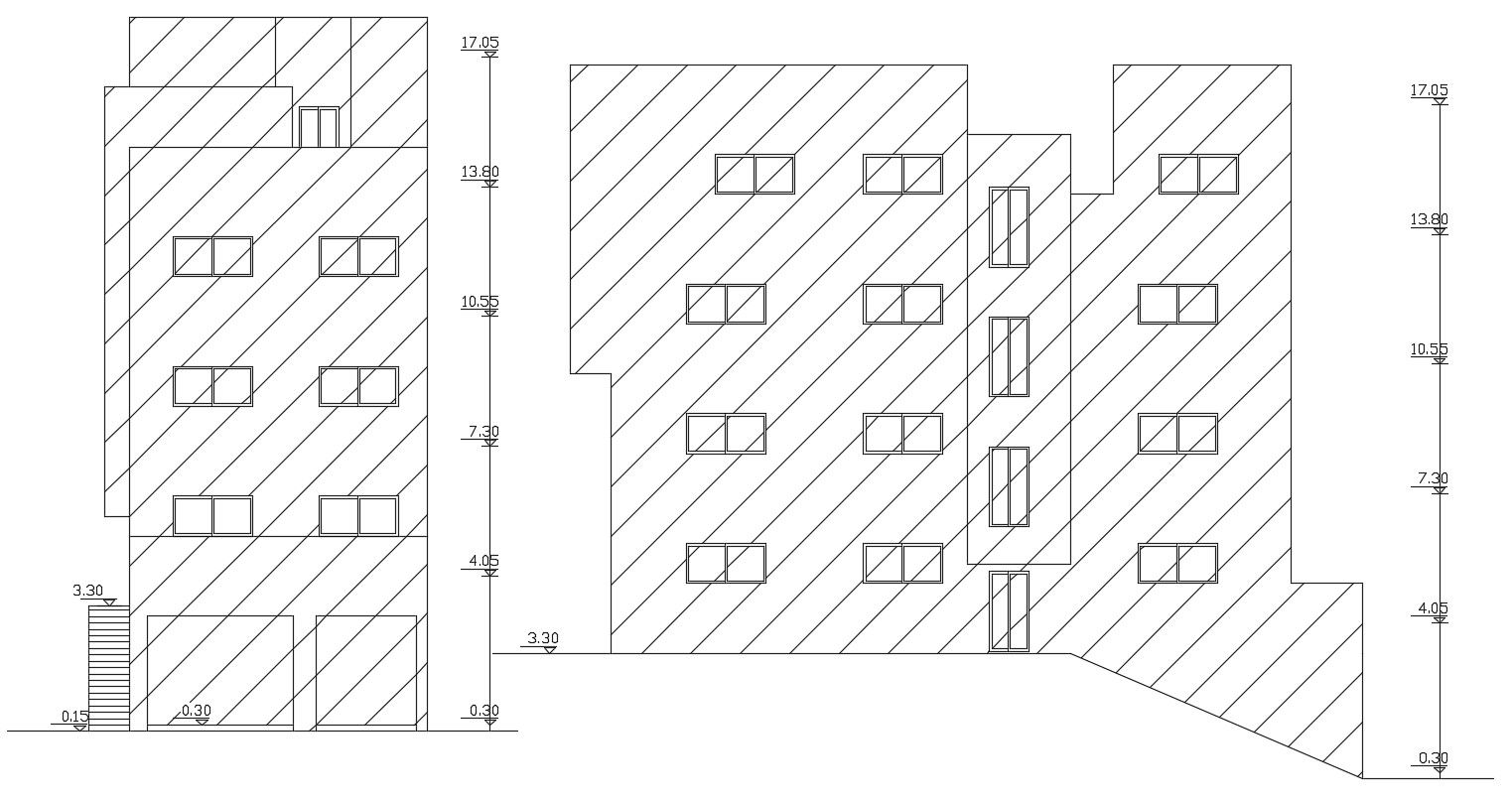 Front And Side Elevation Design of Apartment Project