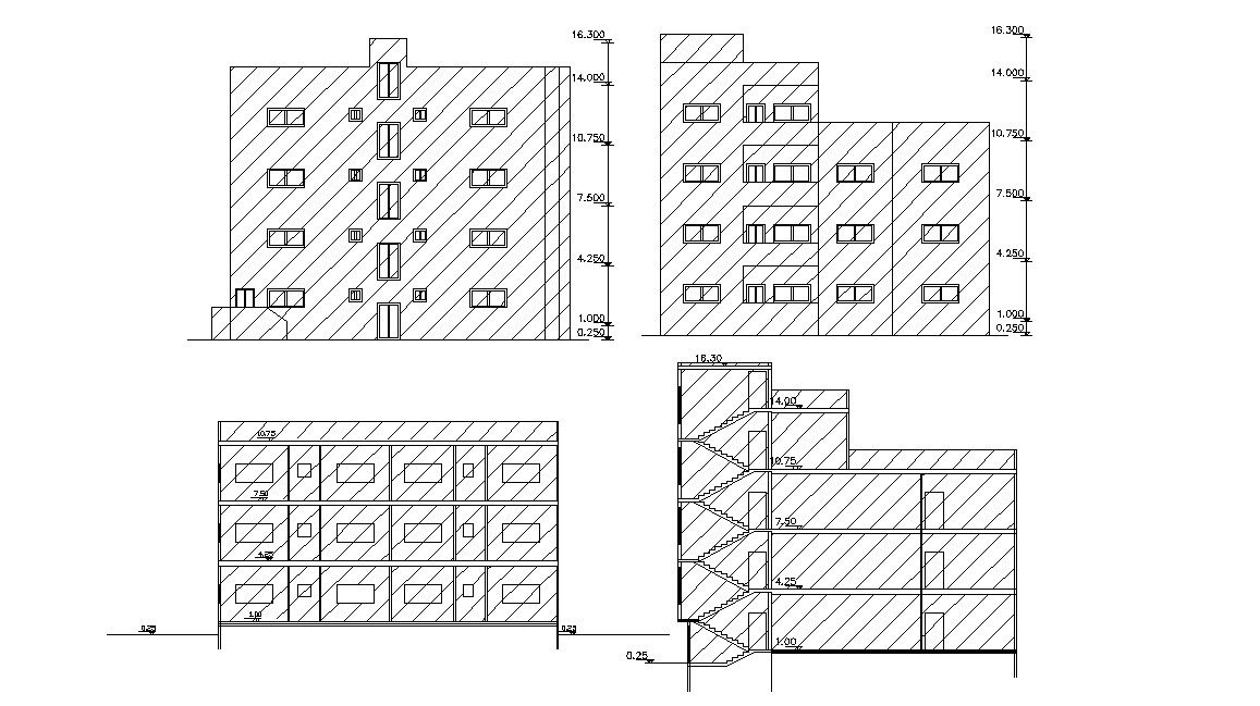 Front And Side View Of Apartment House Building Design