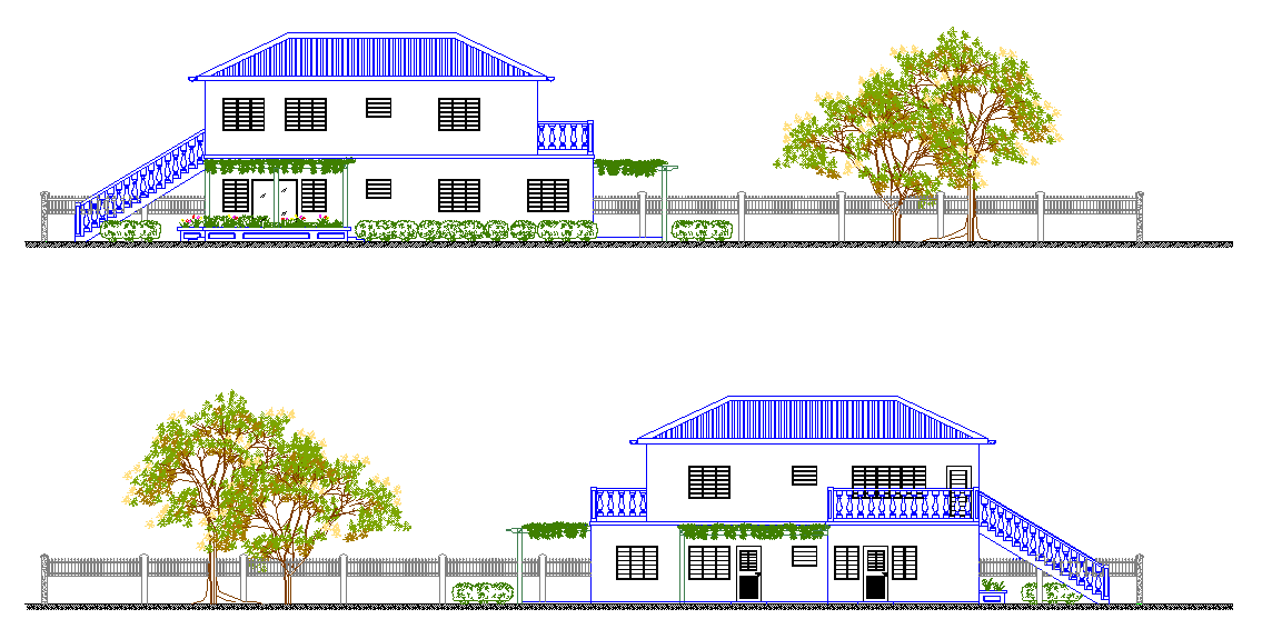 Front And back Side Elevations AutoCAD DWG File