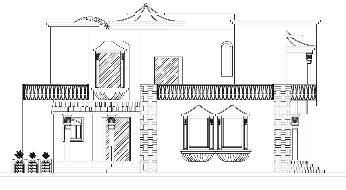 Front Elevation House Building CAD Drawing Download DWG File