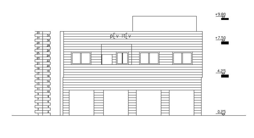 Front Elevation Of 14x9 Meter House Building CAD File