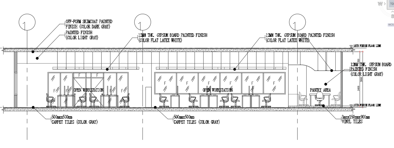 Front Elevation and Sectional View of Office AutoCAD File