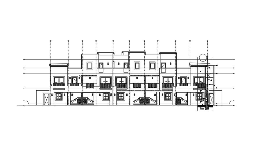 Front Elevation of 3story house building.