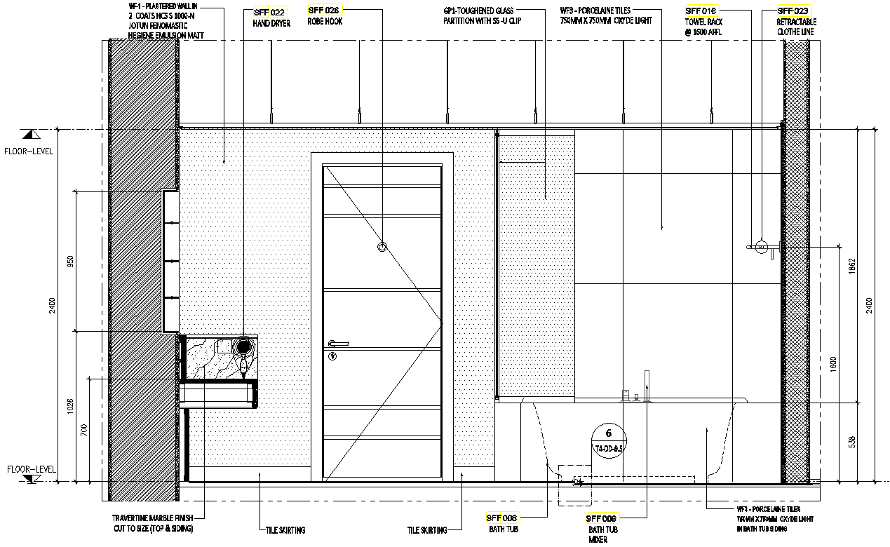Front Elevation of Bath detail DWG AutoCAD file