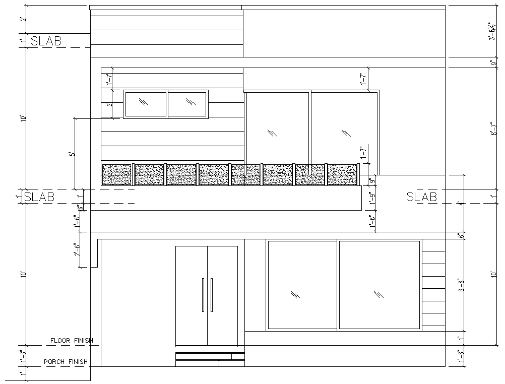 Front Elevation of G+1 house with slab Detail DWG AutoCAD file