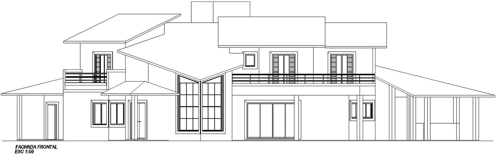 Front Façade elevation of a bungalow.