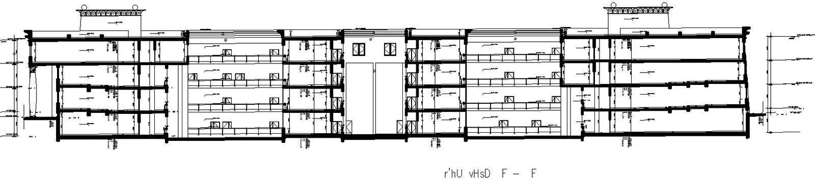 Front Sectional Elevation with Dimension details of a Educational Building.