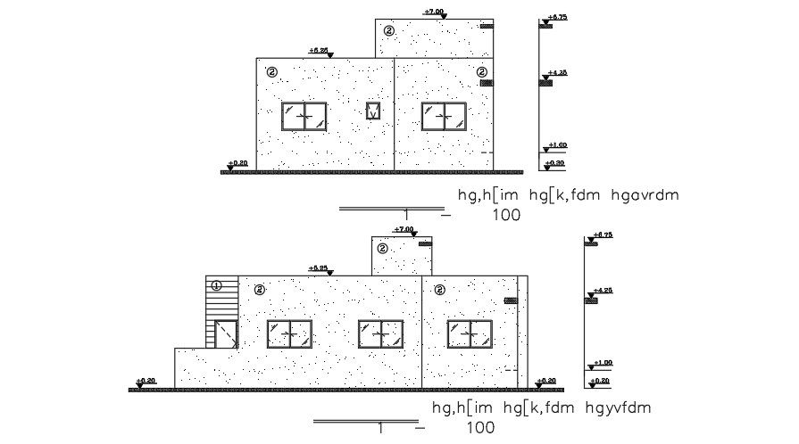 Front Side And Back Side Elevation Of 15x11 Meter House AutoCAD File