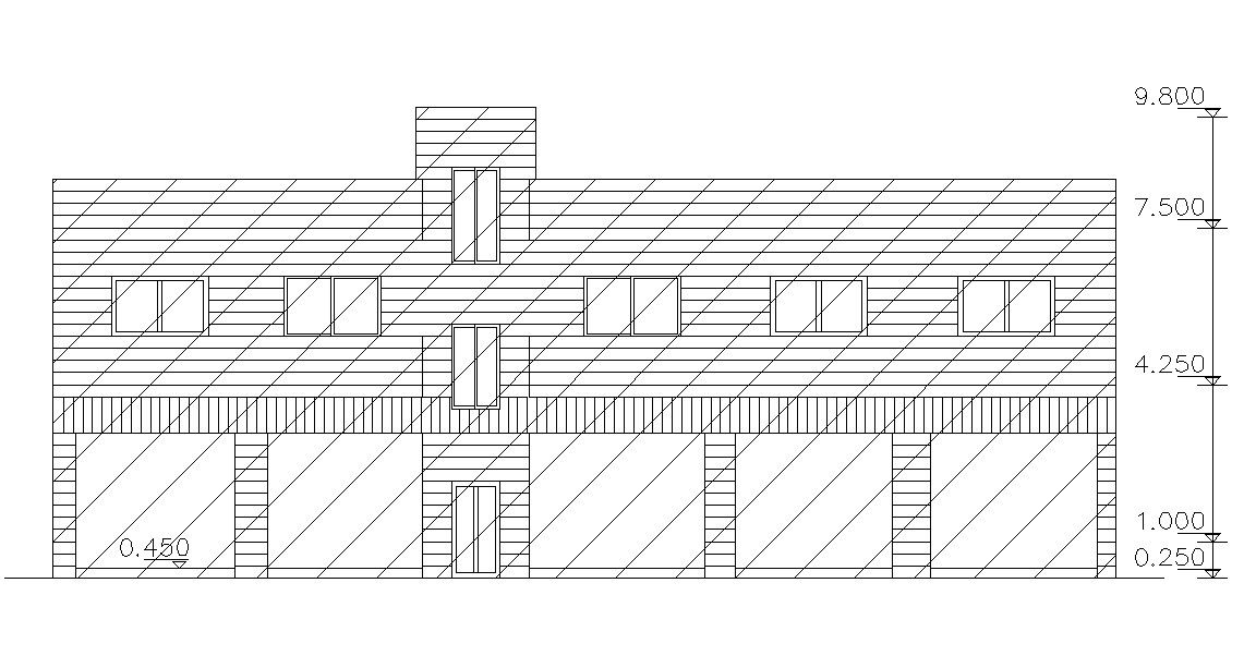 Front Side Elevation Of Commercial And Residential Building Cad