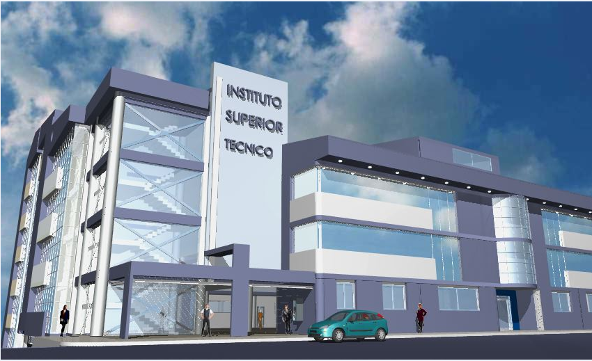 3D View of Commercial Building Frontal Elevation detail in DWG File