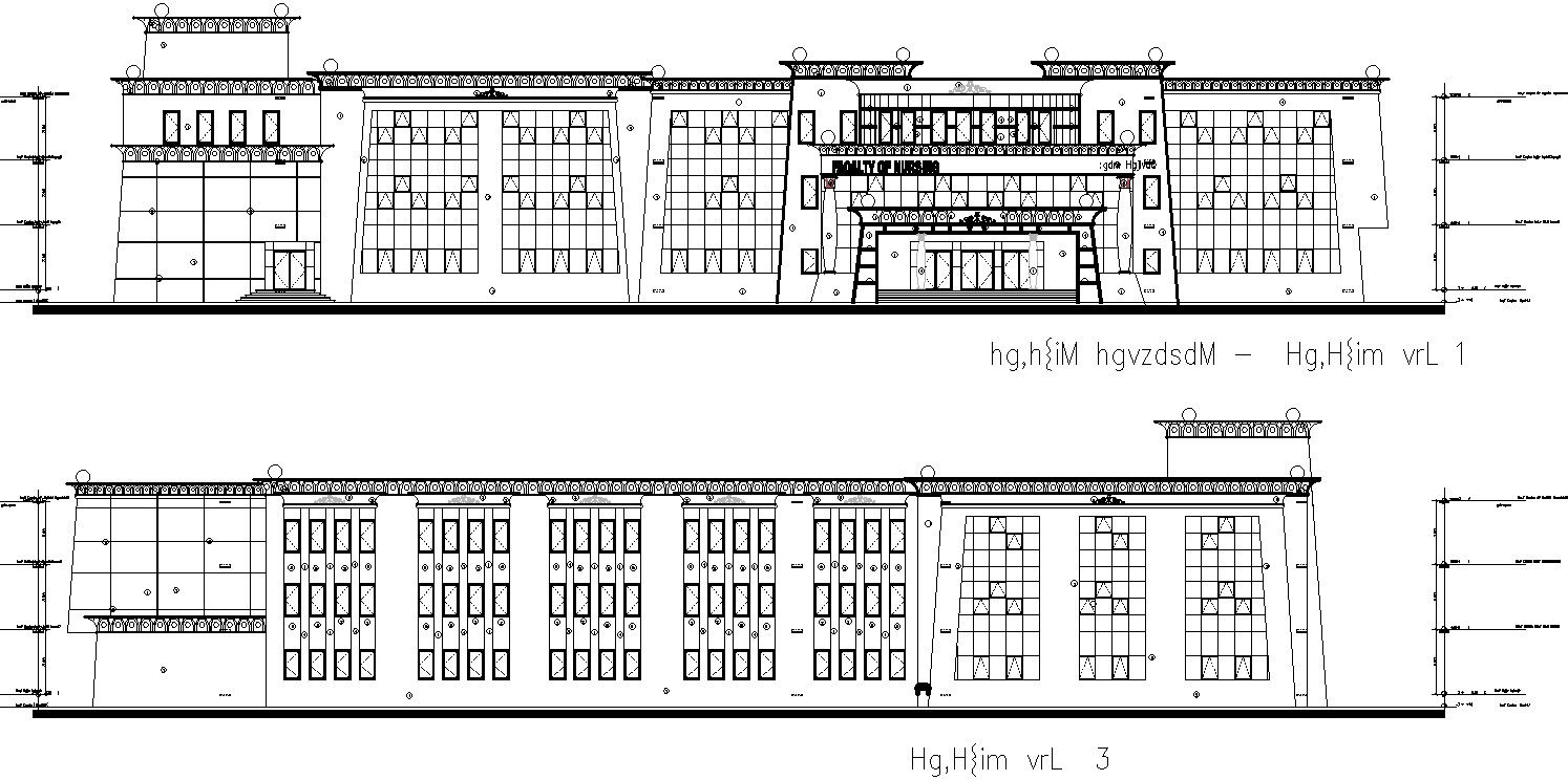 Front and back elevation of a educational building.