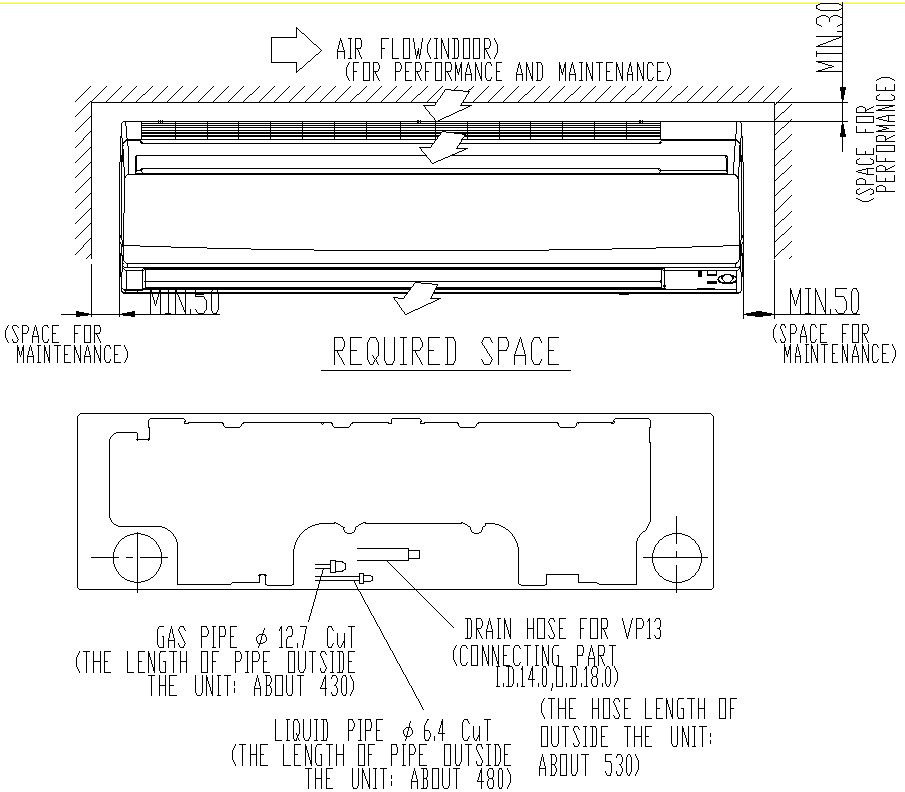 Front and back side elevation of AC 1050x290 with detailing.