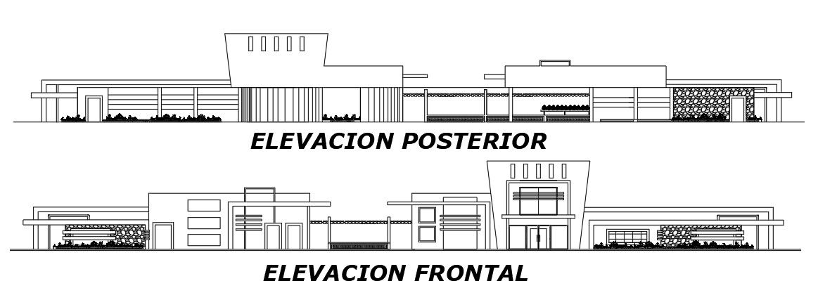 Front and back side elevation view of the 42x12m botanical laboratory is given in this AutoCAD drawing model. Download the AutoCAD file now.