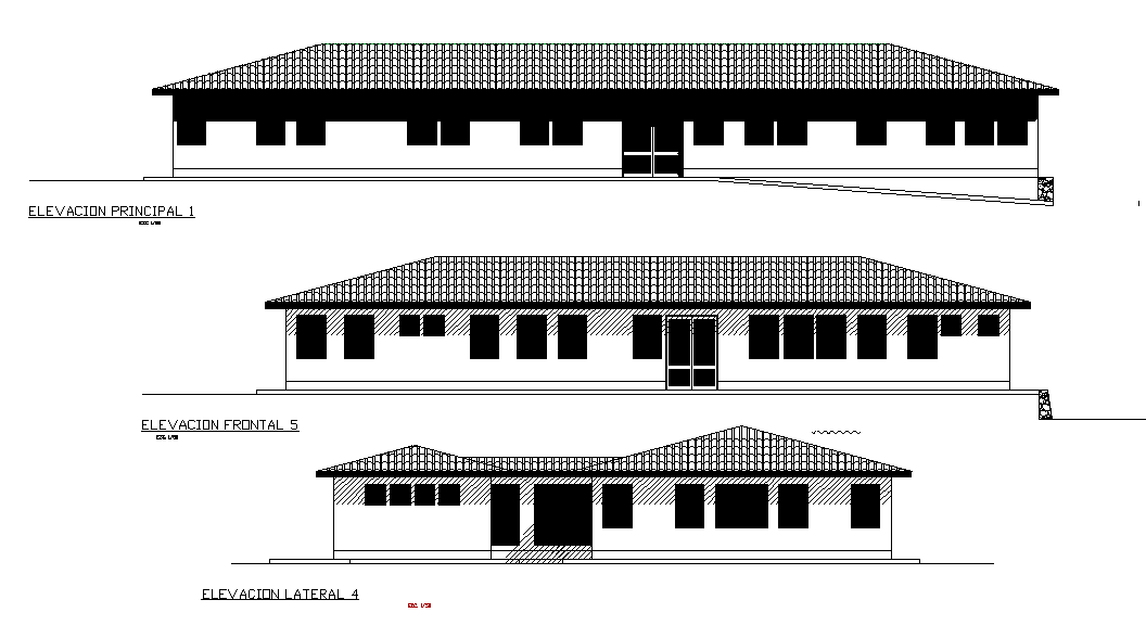 Front and rear elevation of the hospital building is given in this 2D Autocad drawing file. Download the 2D Autocad DWG drawing file.