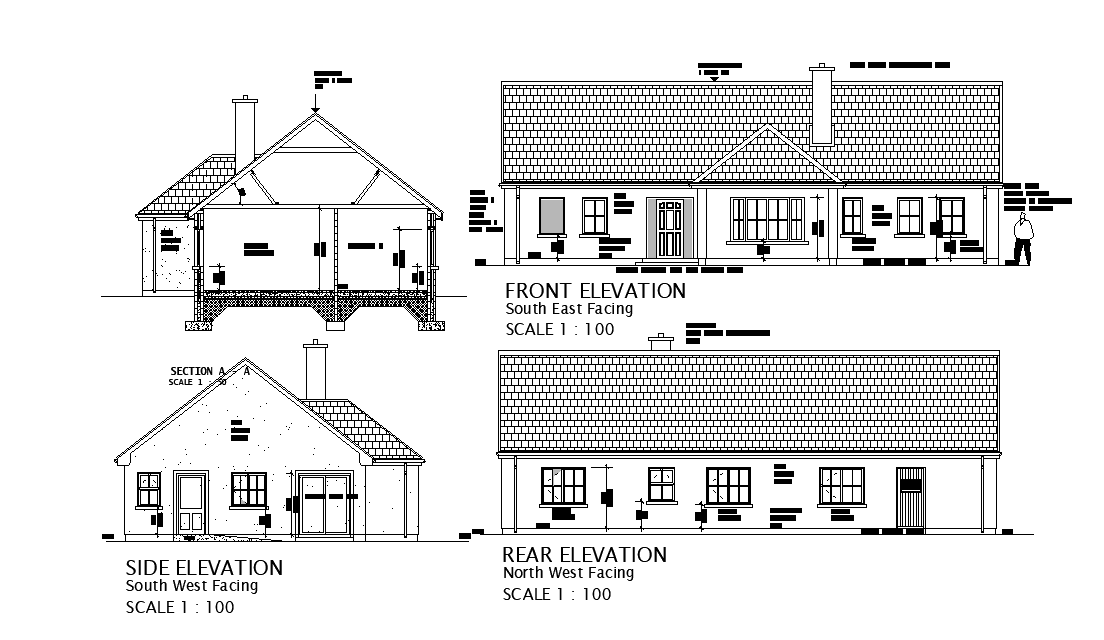Front and side elevation of the house plan is given in this 2D Autocad DWG drawing file. Download the 2D Autocad drawing file.