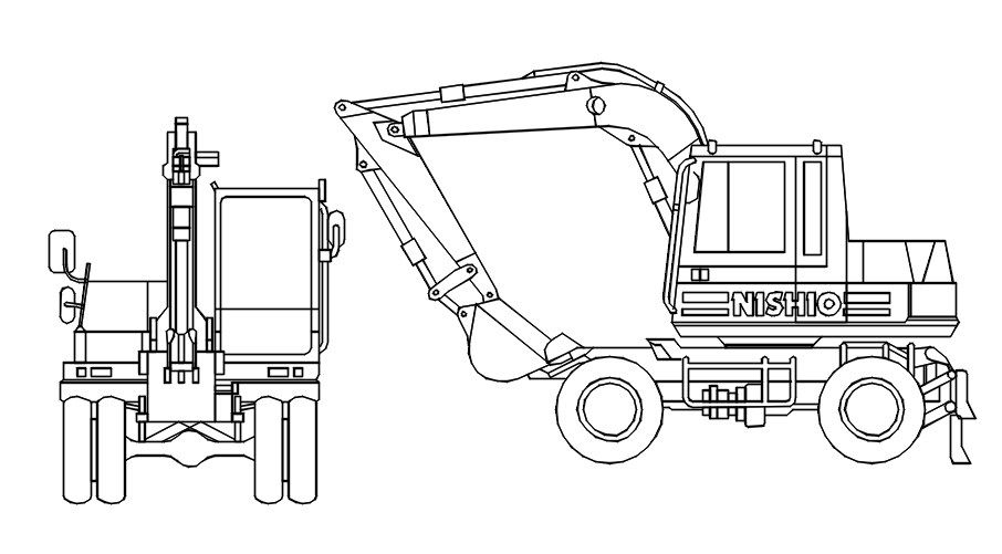 Front and side view of JCB truck in AutoCAD, dwg file.