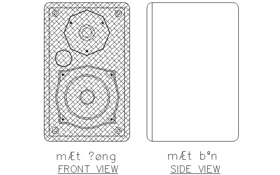 Front and Side View of Loudspeaker Detailed CAD Drawing