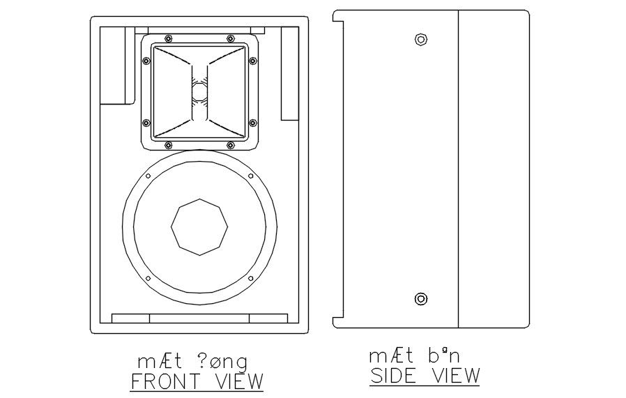 Front and side view of speaker in detail AutoCAD drawing, dwg file, CAD file