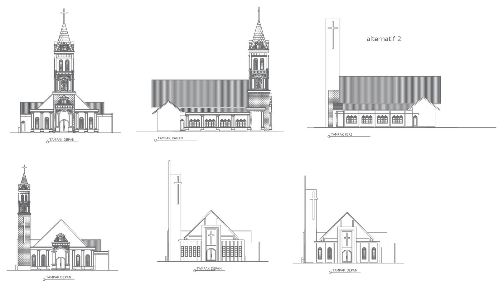 Front back rear elevation for church detail dwg autocad drawing .