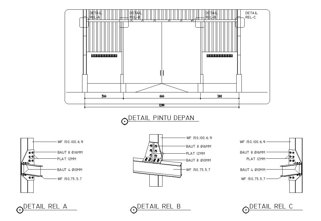 Front door details in AutoCAD 2D drawing, dwg file, CAD file