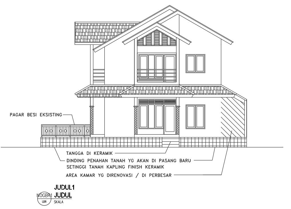 House Front Elevation Drawing in AutoCAD DWG Format