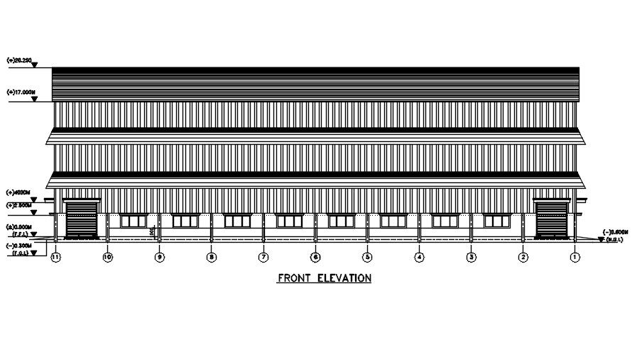 Front elevation detail drawing specified in this AutoCAD drawing file. Download this 2d AutoCAD drawing file.