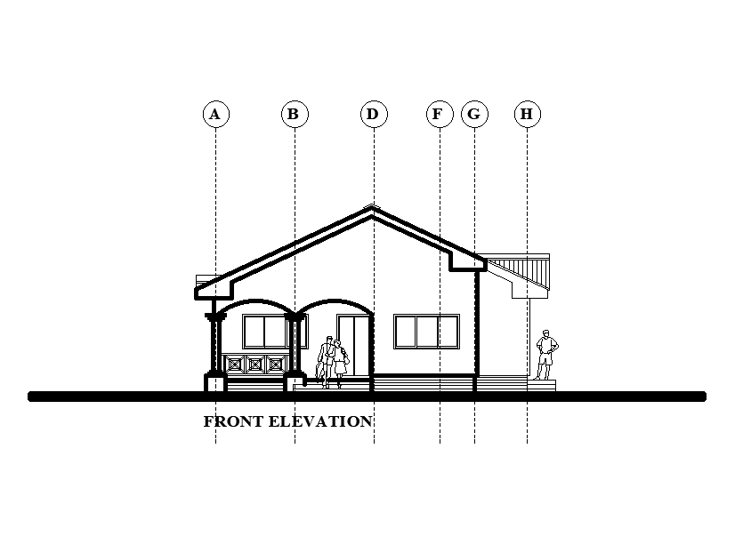 Front elevation of 10x15m house plan is given in this Autocad drawing model. Download now.