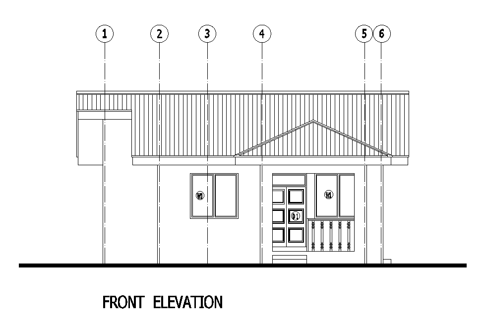 Front elevation of 11x11m house plan is given in this Autocad drawing file. Download now.