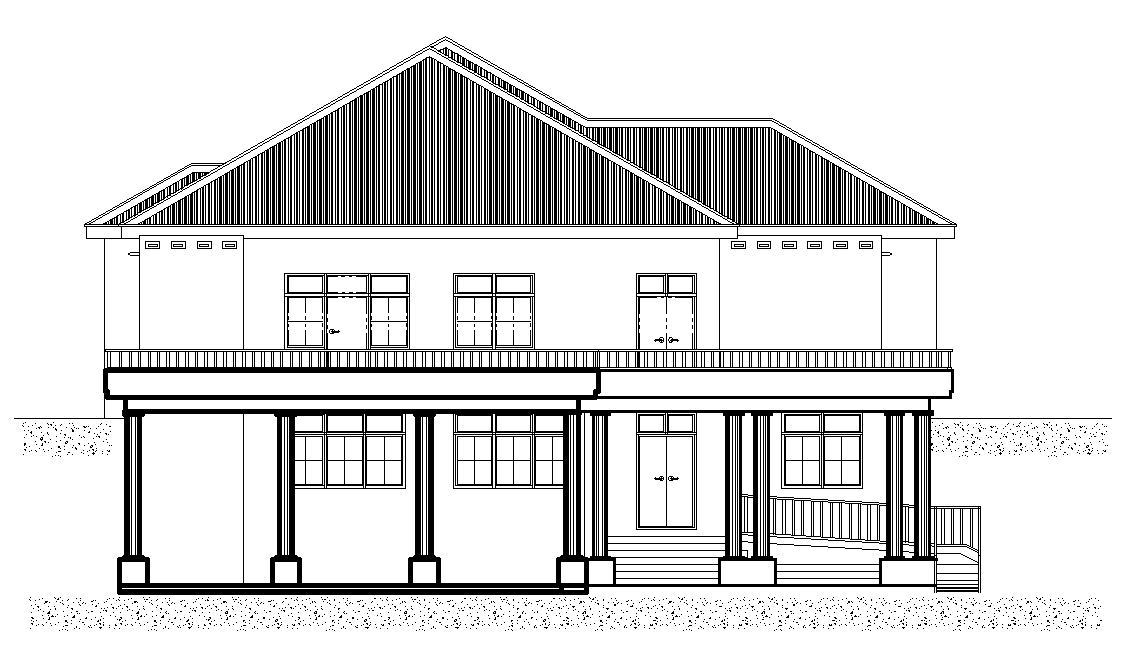 Front elevation of 19x30m 3BHK of first floor house plan is given in this Autocad rawign file. Download now.