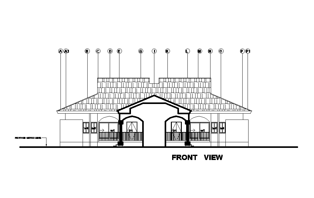 Front elevation of 21x18 home plan is given in this Autocad DWG drawing file. Download now.