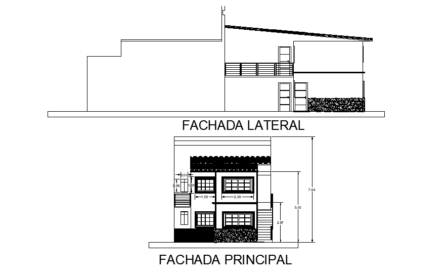 7x20m House Front Elevation in CAD Blocks & Models