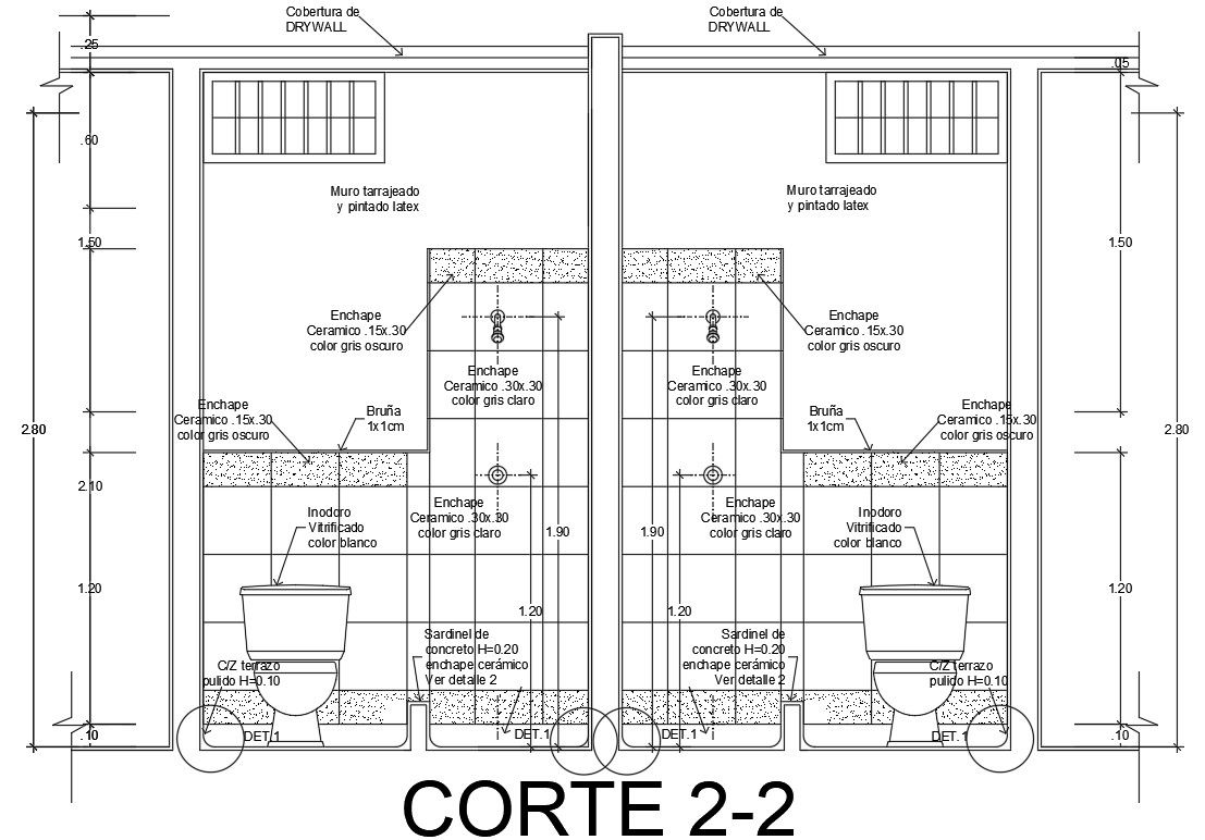 Front elevation of Bathroom drawing defined in this AutoCAD file | Download this 2d AutoCAD drawing file.