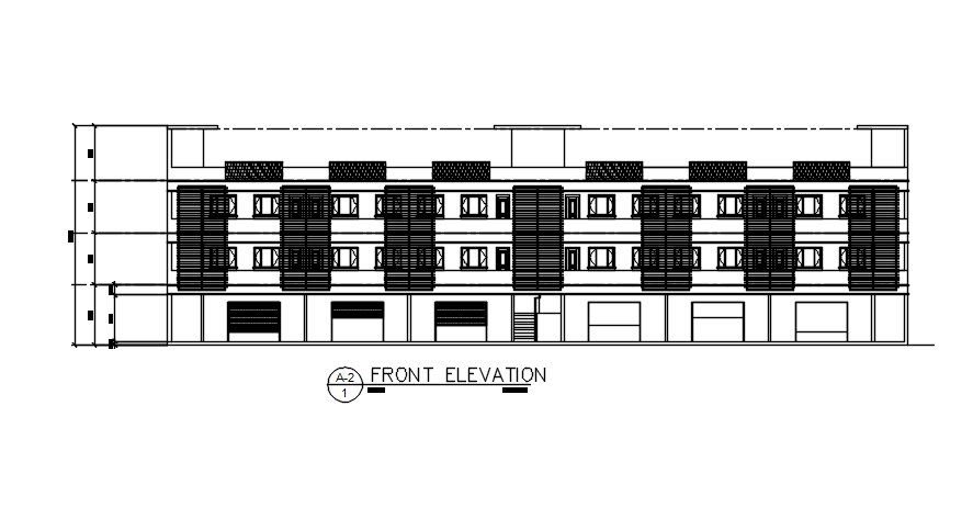 Front elevation of G+2 storey building, dwg file, AutoCAD drawing, CAD file