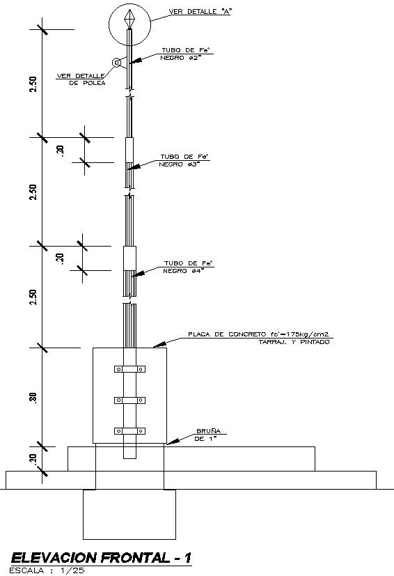 Front elevation of foundation pipe in detail AutoCAD drawing, dwg file, CAD file