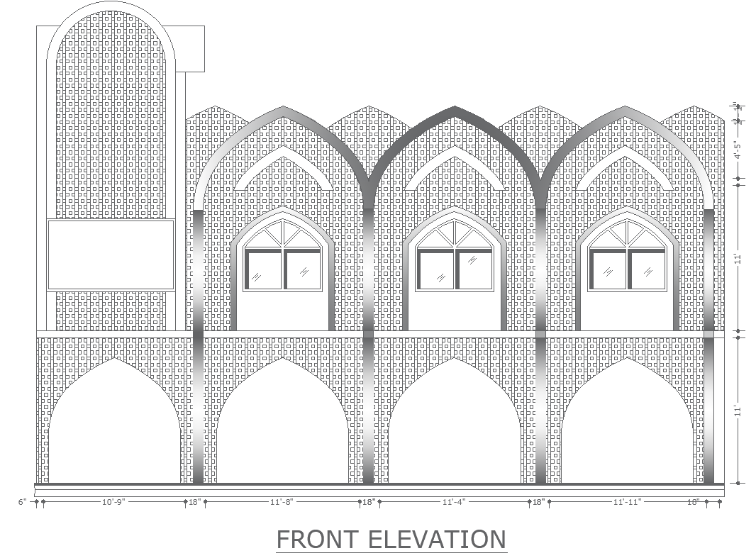 Front elevation of mosque and detailed plan DWG autoCAD drawing
