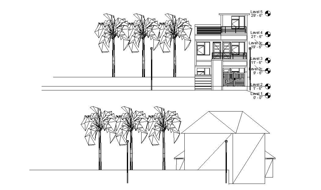 Front elevation of the 20’x50’ East facing house plan is given as per vastu shastra in this Autocad drawing file.Download the 2D Autocad file.