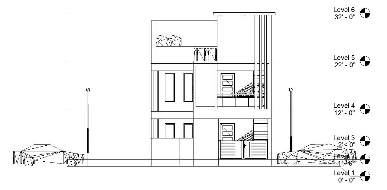 Front elevation of the 25’x45’ house plan is given in this Autocad drawing file.Download the 2D Autocad file.