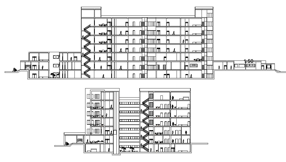 Front elevation of the hospital building is given in this 2D Autocad DWG drawing file. Download the 2D Autocad DWG drawing file.